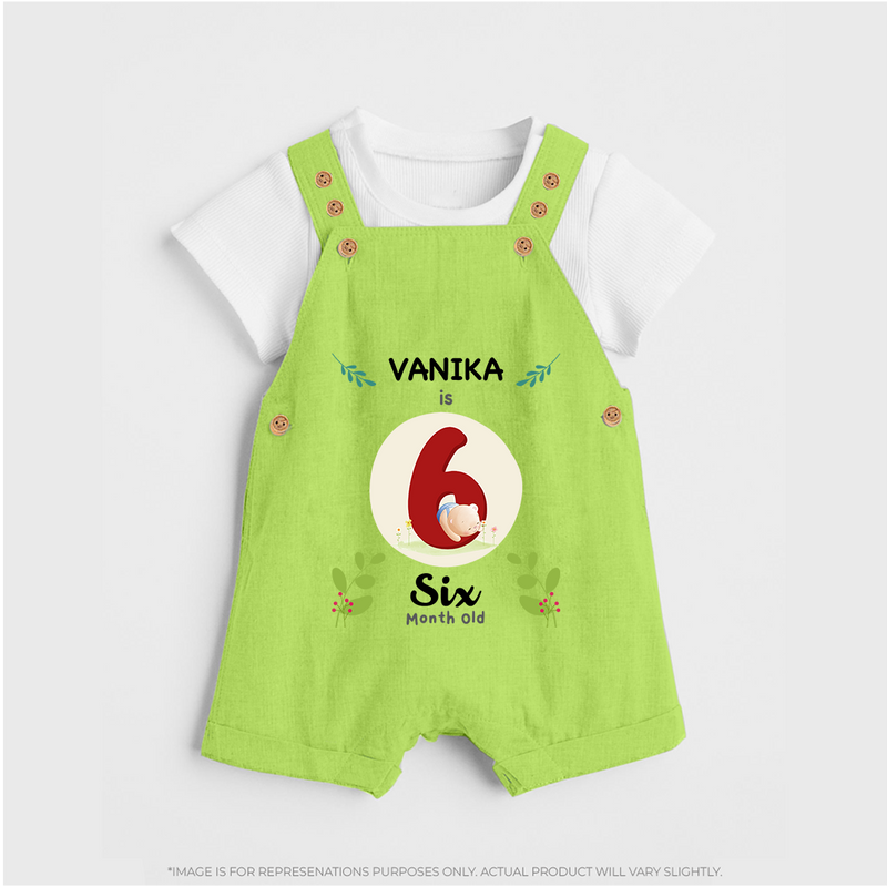 Celebrate Six month of joy with our delightful customized Dungaree Set For Babies - GREEN - 0 - 5 Months Old (Chest 18")