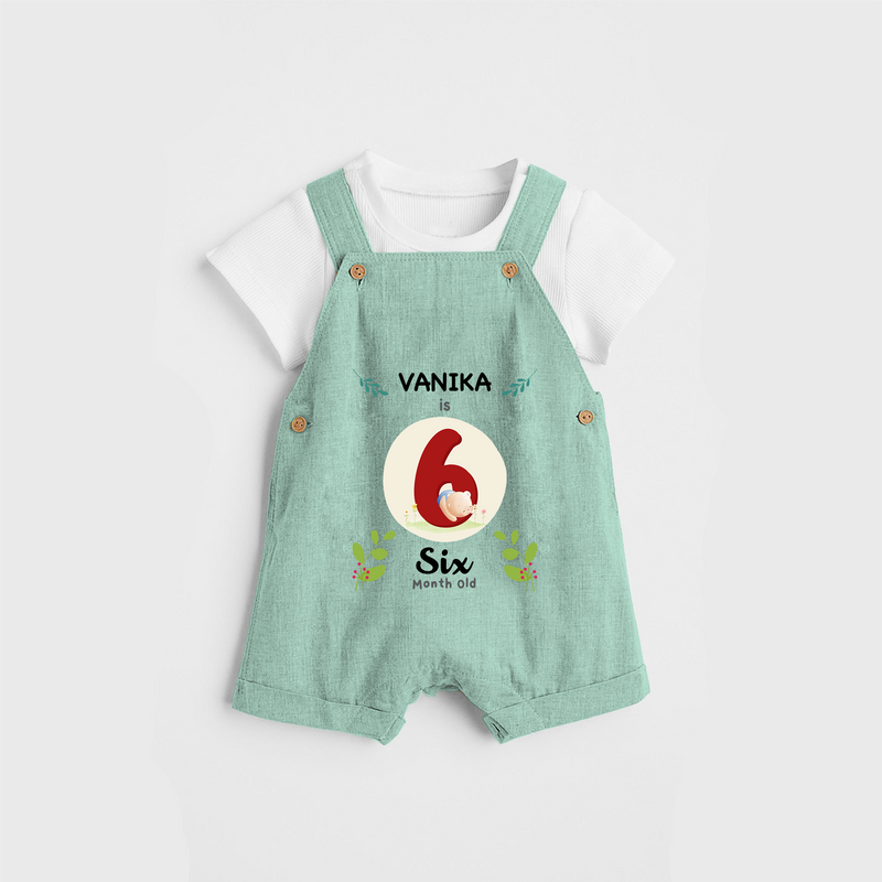 Celebrate The Sixth Month Birthday Customised Dungaree set for your Kids - LIGHT GREEN - 0 - 5 Months Old (Chest 17")