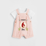 Celebrate The Sixth Month Birthday Customised Dungaree set for your Kids - PEACH - 0 - 5 Months Old (Chest 17")