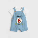 Celebrate The Sixth Month Birthday Customised Dungaree set for your Kids - SKY BLUE - 0 - 5 Months Old (Chest 17")