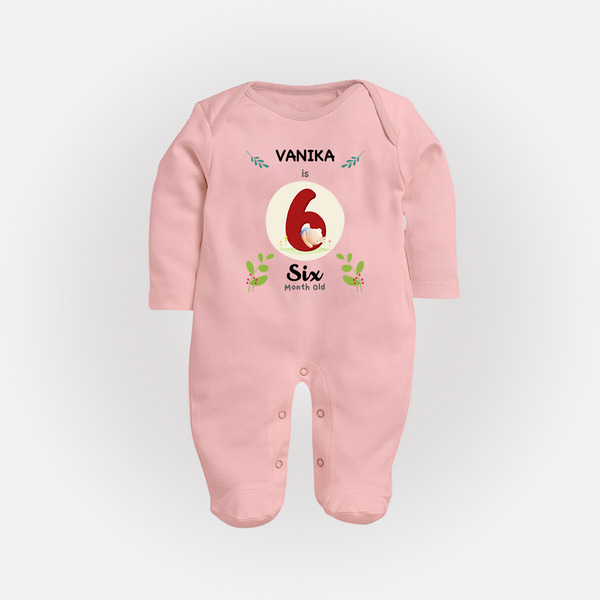 Customized Baby Full Sleeve Bodysuit/ Sleep Suit/ Jumpsuit | Celebrate 6th Month | Soft & Comfy Fit Full Sleeve Bodysuit/ Sleep Suit/ Jumpsuit - BABY PINK - New Born (Chest 7.5")