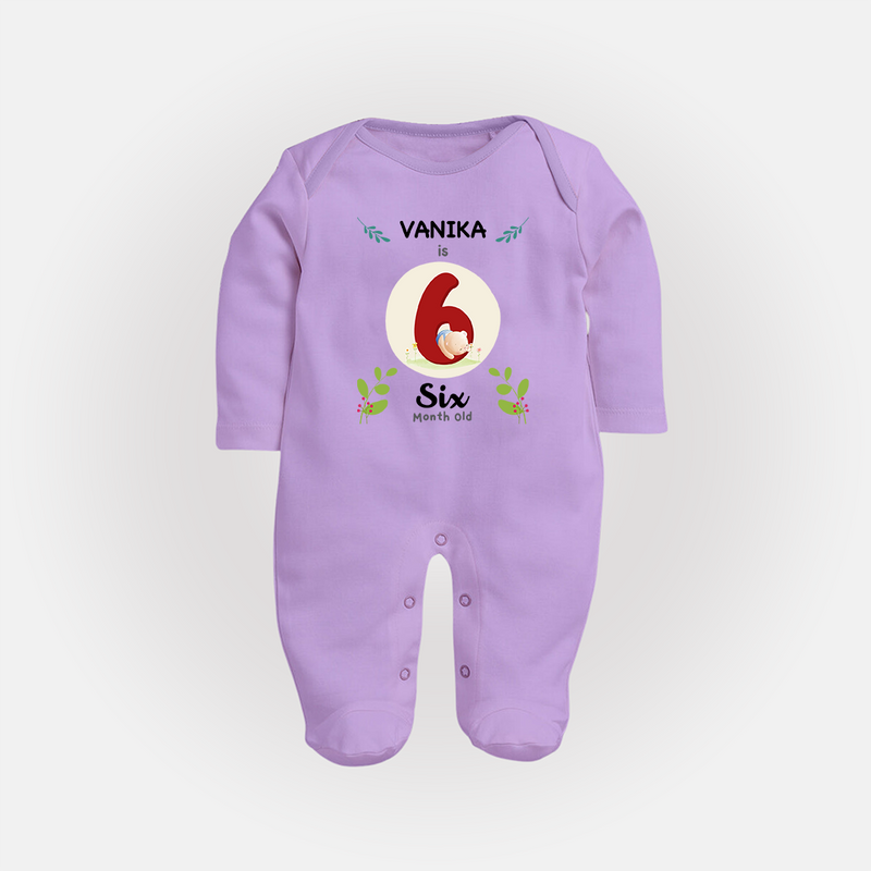 Celebrate Six month of joy with our delightful customized Sleep Suit For Babies - LILAC - New Born (Chest 7.5")