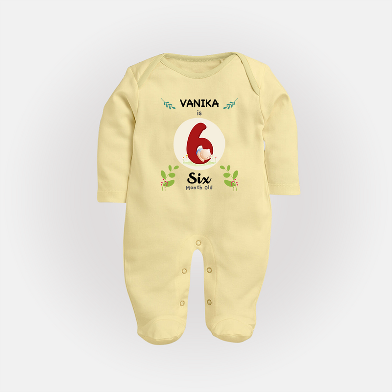 Celebrate Six month of joy with our delightful customized Sleep Suit For Babies - PASTEL YELLOW - New Born (Chest 7.5")