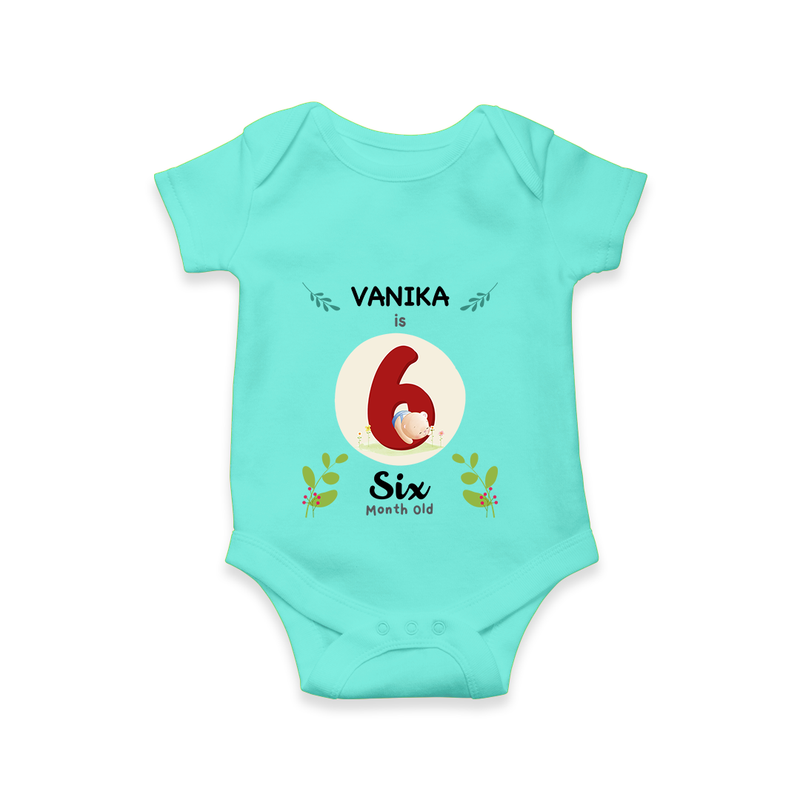 Mark your little one's Sixth month with a personalized romper/onesie featuring their name! - ARCTIC BLUE - 0 - 3 Months Old (Chest 16")