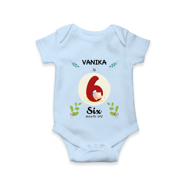 Customized Baby Romper/Onesie | Celebrate 6th Month | Soft & Comfy Fit - BABY BLUE - New Born (Chest 14")