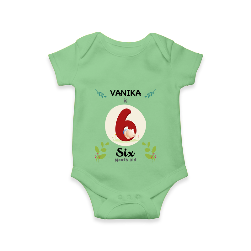 Mark your little one's Sixth month with a personalized romper/onesie featuring their name! - GREEN - 0 - 3 Months Old (Chest 16")