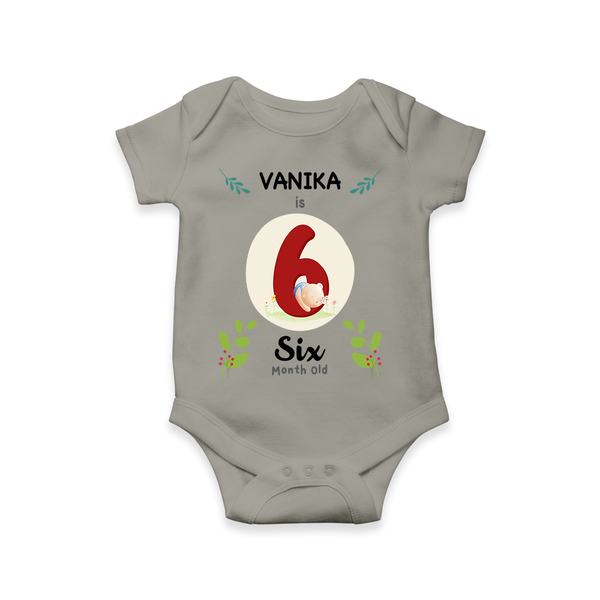 Mark your little one's sixth month with a personalized romper/onesie featuring their name! - GREY - 0 - 3 Months Old (Chest 16")