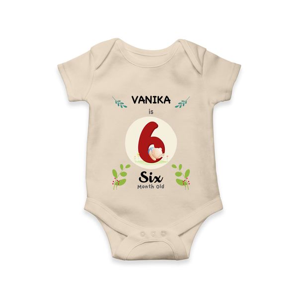 Customized Baby Romper/Onesie | Celebrate 6th Month | Soft & Comfy Fit - IVORY - New Born (Chest 14")
