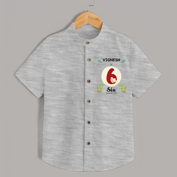 Customized Baby Shirt | Celebrate 6th Month | Soft & Comfy Fit Shirt - GREY - 0 - 6 Months Old (Chest 23")