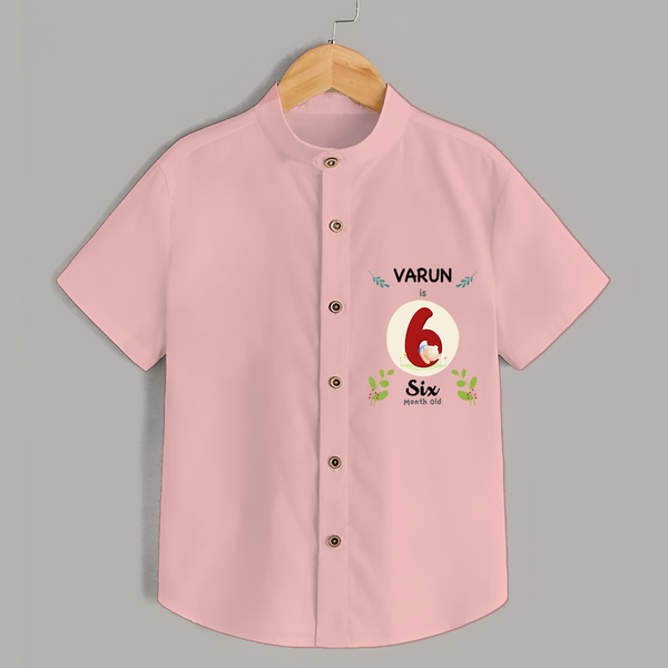 Mark your little one's 6th month Birthday with a personalized Shirt featuring their name! - PEACH - 0 - 6 Months Old (Chest 21")