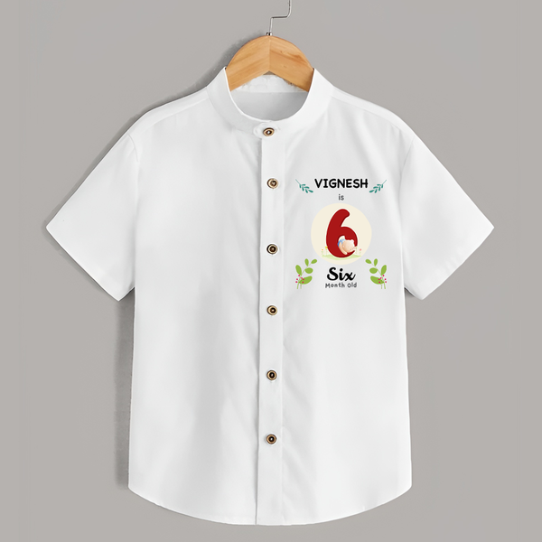 Customized Baby Shirt | Celebrate 6th Month | Soft & Comfy Fit Shirt - WHITE - 0 - 6 Months Old (Chest 23")