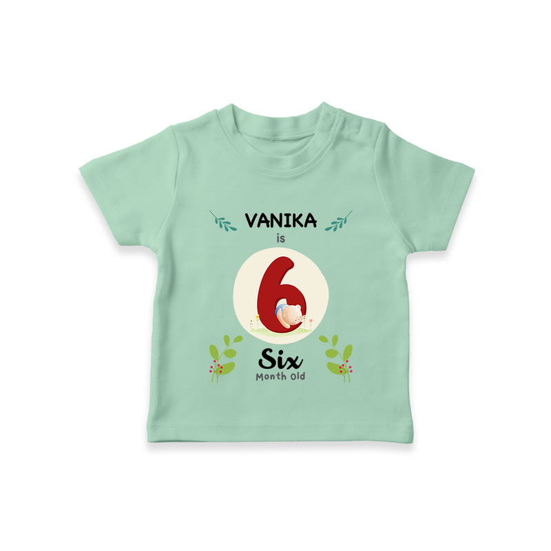 Celebrate Six month of joy with our delightful customized T-Shirt For Babies - MINT GREEN - 0-5 Months Old (Chest 17")