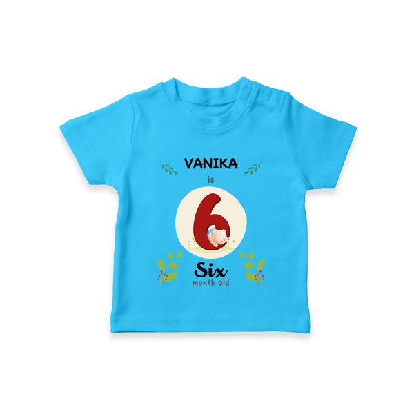 Customized Baby T-Shirt | Celebrate 6th Month | Soft & Comfy Fit T-Shirt - SKY BLUE - 0-5 Months Old (Chest 17")