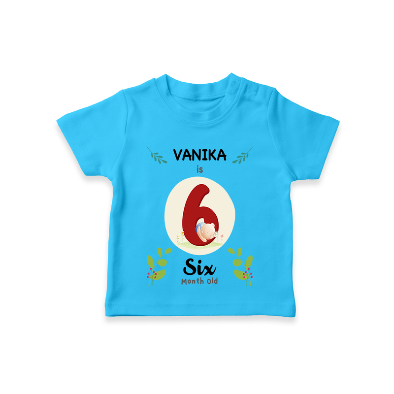 Celebrate The 6th Month Birthday Custom T-Shirt, Personalized with your little one's name - SKY BLUE - 0 - 5 Months Old (Chest 17")