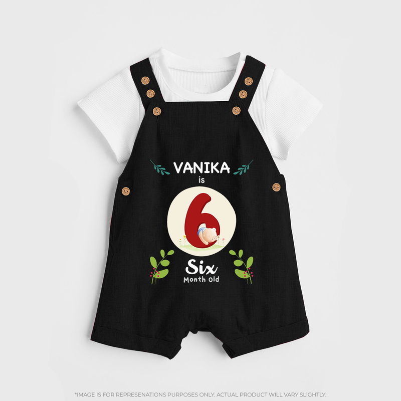 Celebrate Six month of joy with our delightful customized Dungaree Set For Babies - BLACK - 0 - 5 Months Old (Chest 18")