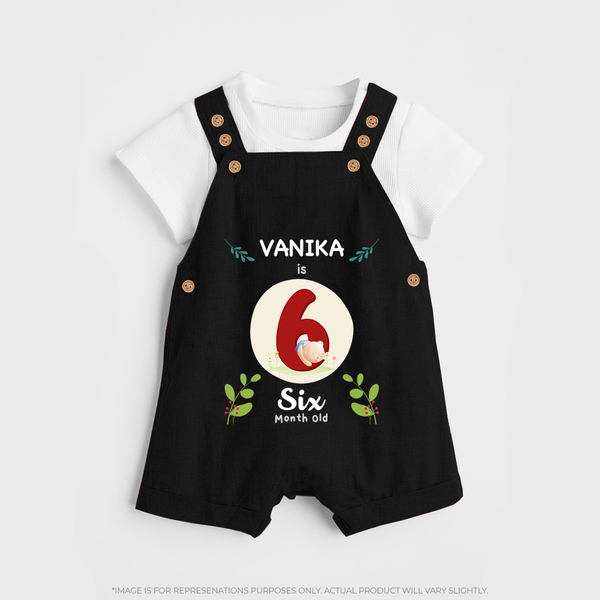 Customized Baby Dungaree Set | Celebrate 6th Month | Soft & Comfy Fit Dungaree Set - BLACK - 0 - 5 Months Old (Chest 18")