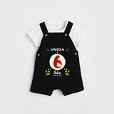 Celebrate The Sixth Month Birthday Customised Dungaree set for your Kids - BLACK - 0 - 5 Months Old (Chest 17")