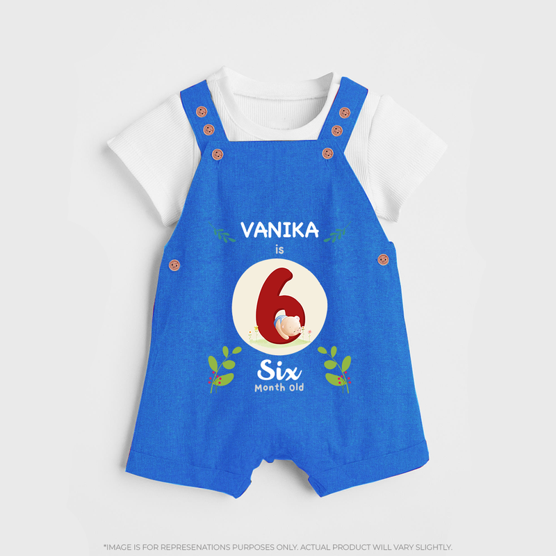 Customized Baby Dungaree Set | Celebrate 6th Month | Soft & Comfy Fit Dungaree Set - COBALT BLUE - 0 - 5 Months Old (Chest 18")