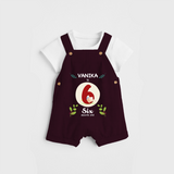 Celebrate The Sixth Month Birthday Customised Dungaree set for your Kids - MAROON - 0 - 5 Months Old (Chest 17")