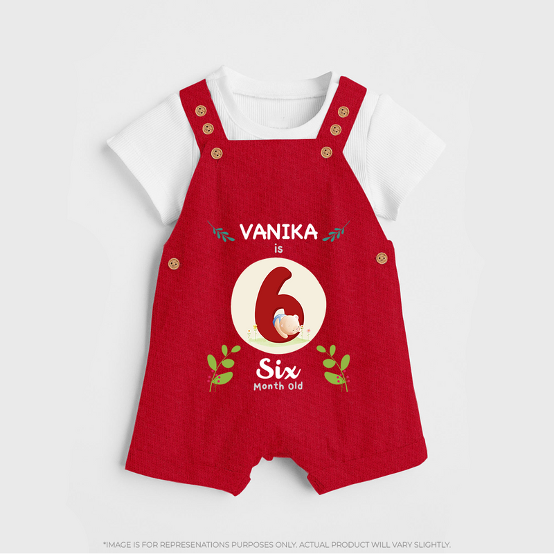 Celebrate Six month of joy with our delightful customized Dungaree Set For Babies - RED - 0 - 5 Months Old (Chest 18")