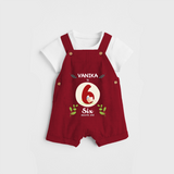 Celebrate The Sixth Month Birthday Customised Dungaree set for your Kids - RED - 0 - 5 Months Old (Chest 17")