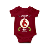 Mark your little one's Sixth month with a personalized romper/onesie featuring their name! - MAROON - 0 - 3 Months Old (Chest 16")