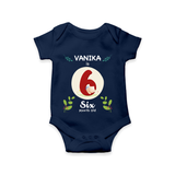 Mark your little one's Sixth month with a personalized romper/onesie featuring their name! - NAVY BLUE - 0 - 3 Months Old (Chest 16")