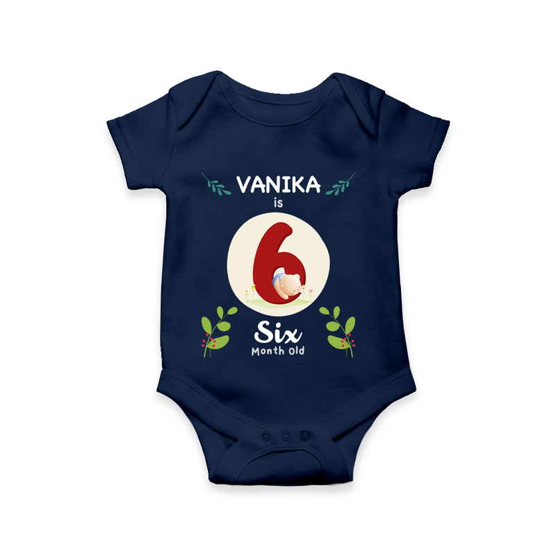 Mark your little one's Sixth month with a personalized romper/onesie featuring their name! - NAVY BLUE - 0 - 3 Months Old (Chest 16")