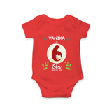 Celebrate Six month of joy with our delightful customized Romper For Babies - RED - 0 - 3 Months Old (Chest 16")