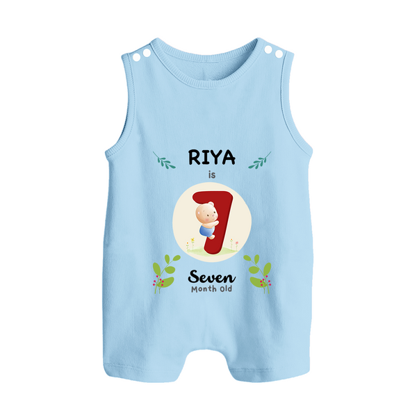Customized Baby Romper Suit/ Sleeveless Romper | Celebrate 7th Month | Soft & Comfy Fit Romper Suit/ Sleeveless Romper - BABY BLUE - 0 - 5 Months Old (Chest 18")