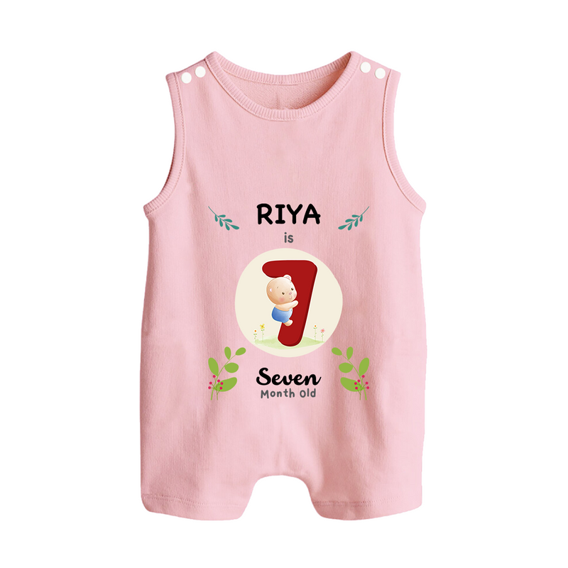 Customized Baby Romper Suit/ Sleeveless Romper | Celebrate 7th Month | Soft & Comfy Fit Romper Suit/ Sleeveless Romper - BABY PINK - 0 - 5 Months Old (Chest 18")