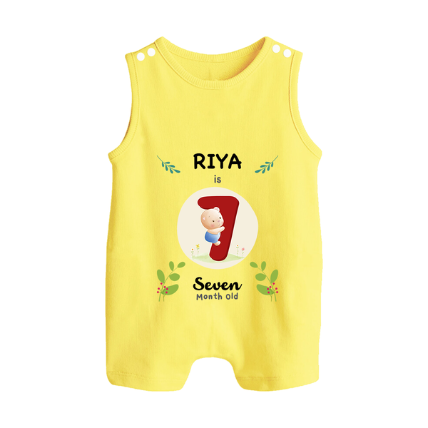 Customized Baby Romper Suit/ Sleeveless Romper | Celebrate 7th Month | Soft & Comfy Fit Romper Suit/ Sleeveless Romper - PASTEL YELLOW - 0 - 5 Months Old (Chest 18")