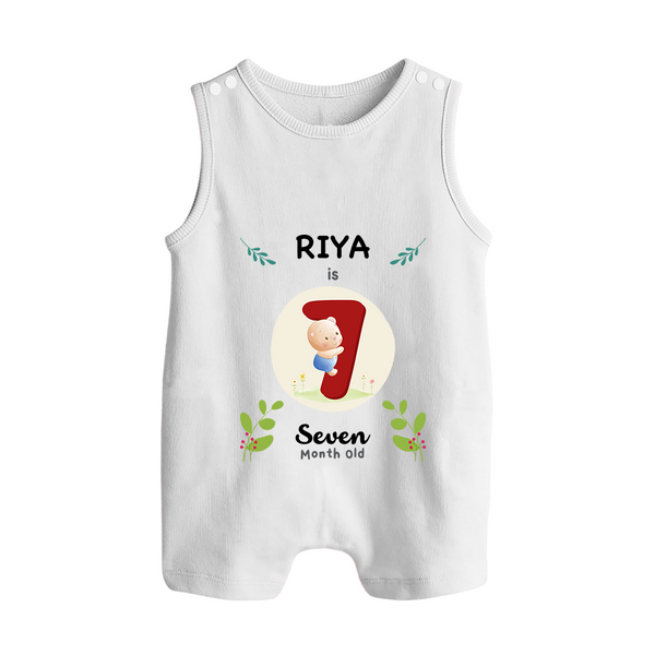 Customized Baby Romper Suit/ Sleeveless Romper | Celebrate 7th Month | Soft & Comfy Fit Romper Suit/ Sleeveless Romper - WHITE - 0 - 5 Months Old (Chest 18")