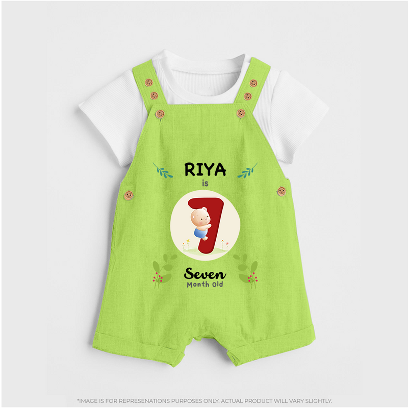 Celebrate Seven month of joy with our delightful customized Dungaree Set For Babies - GREEN - 0 - 5 Months Old (Chest 18")