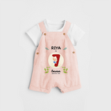 Celebrate The Seventh Month Birthday Customised Dungaree set for your Kids - PEACH - 0 - 5 Months Old (Chest 17")