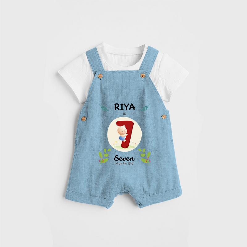 Celebrate The Seventh Month Birthday Customised Dungaree set for your Kids - SKY BLUE - 0 - 5 Months Old (Chest 17")