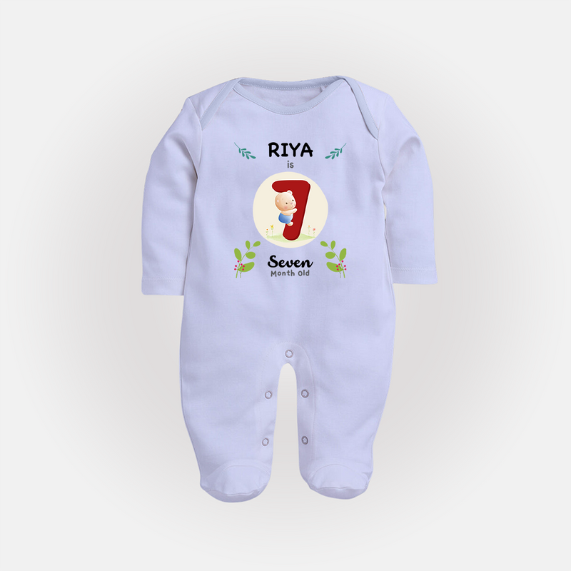 Celebrate Seven month of joy with our delightful customized Sleep Suit For Babies - BABY BLUE - New Born (Chest 7.5")