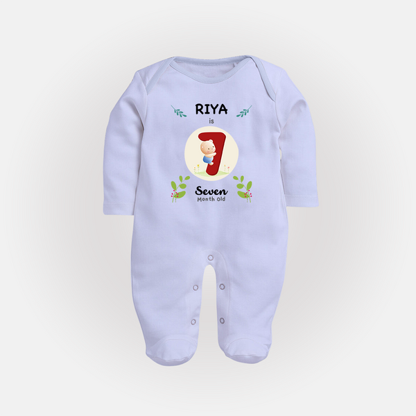 Customized Baby Full Sleeve Bodysuit/ Sleep Suit/ Jumpsuit | Celebrate 7th Month | Soft & Comfy Fit Full Sleeve Bodysuit/ Sleep Suit/ Jumpsuit - BABY BLUE - New Born (Chest 7.5")
