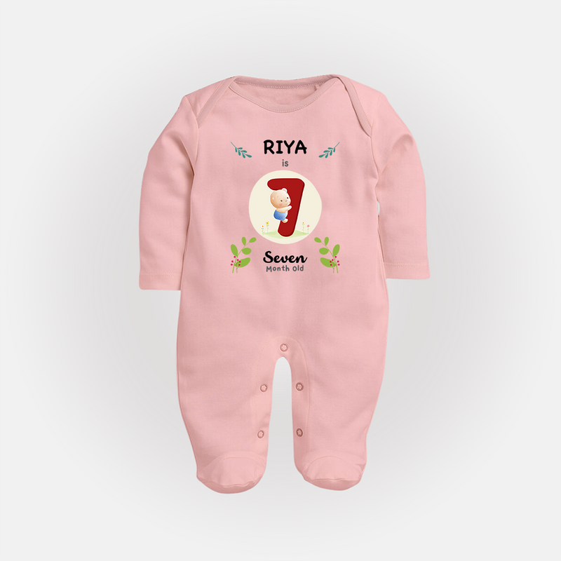 Customized Baby Full Sleeve Bodysuit/ Sleep Suit/ Jumpsuit | Celebrate 7th Month | Soft & Comfy Fit Full Sleeve Bodysuit/ Sleep Suit/ Jumpsuit - BABY PINK - New Born (Chest 7.5")