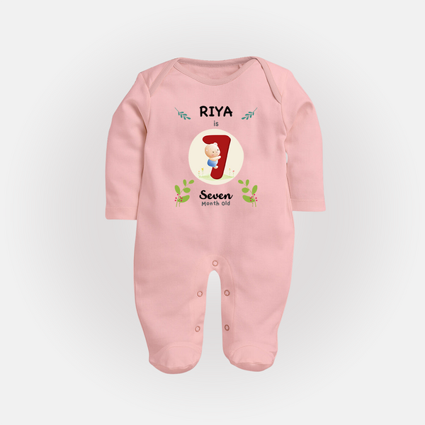 Customized Baby Full Sleeve Bodysuit/ Sleep Suit/ Jumpsuit | Celebrate 7th Month | Soft & Comfy Fit Full Sleeve Bodysuit/ Sleep Suit/ Jumpsuit - BABY PINK - New Born (Chest 7.5")