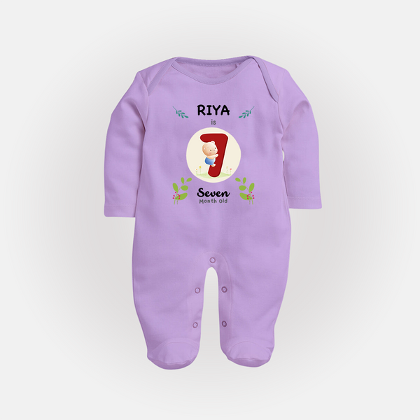 Customized Baby Full Sleeve Bodysuit/ Sleep Suit/ Jumpsuit | Celebrate 7th Month | Soft & Comfy Fit Full Sleeve Bodysuit/ Sleep Suit/ Jumpsuit - LILAC - New Born (Chest 7.5")