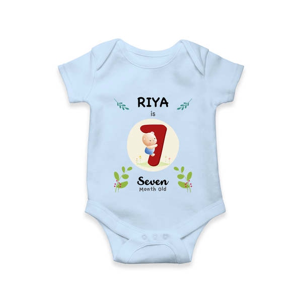 Customized Baby Romper/Onesie | Celebrate 7th Month | Soft & Comfy Fit - BABY BLUE - New Born (Chest 14")