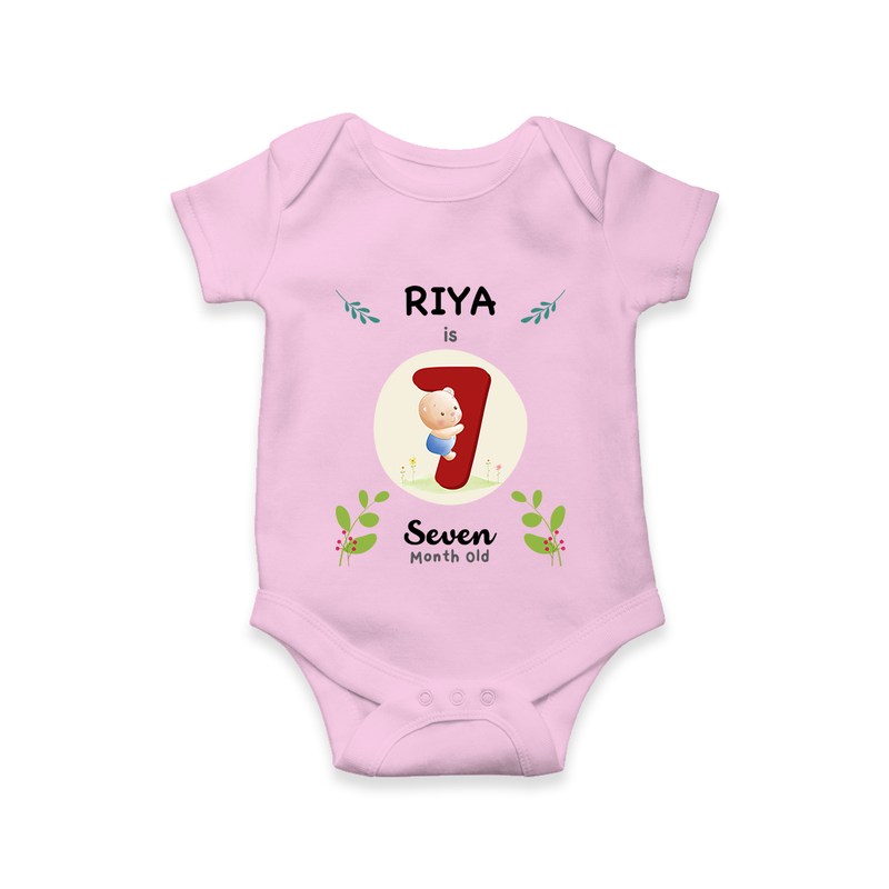 Customized Baby Romper/Onesie | Celebrate 7th Month | Soft & Comfy Fit - BABY PINK - New Born (Chest 14")