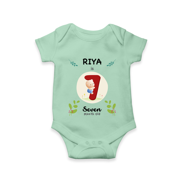 Customized Baby Romper/Onesie | Celebrate 7th Month | Soft & Comfy Fit - MINT GREEN - New Born (Chest 14")