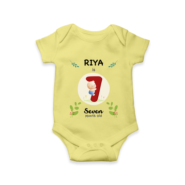 Customized Baby Romper/Onesie | Celebrate 7th Month | Soft & Comfy Fit - PASTEL YELLOW - New Born (Chest 14")