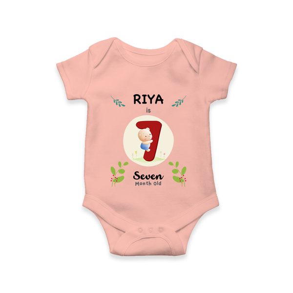 Customized Baby Romper/Onesie | Celebrate 7th Month | Soft & Comfy Fit - PEACH - New Born (Chest 14")