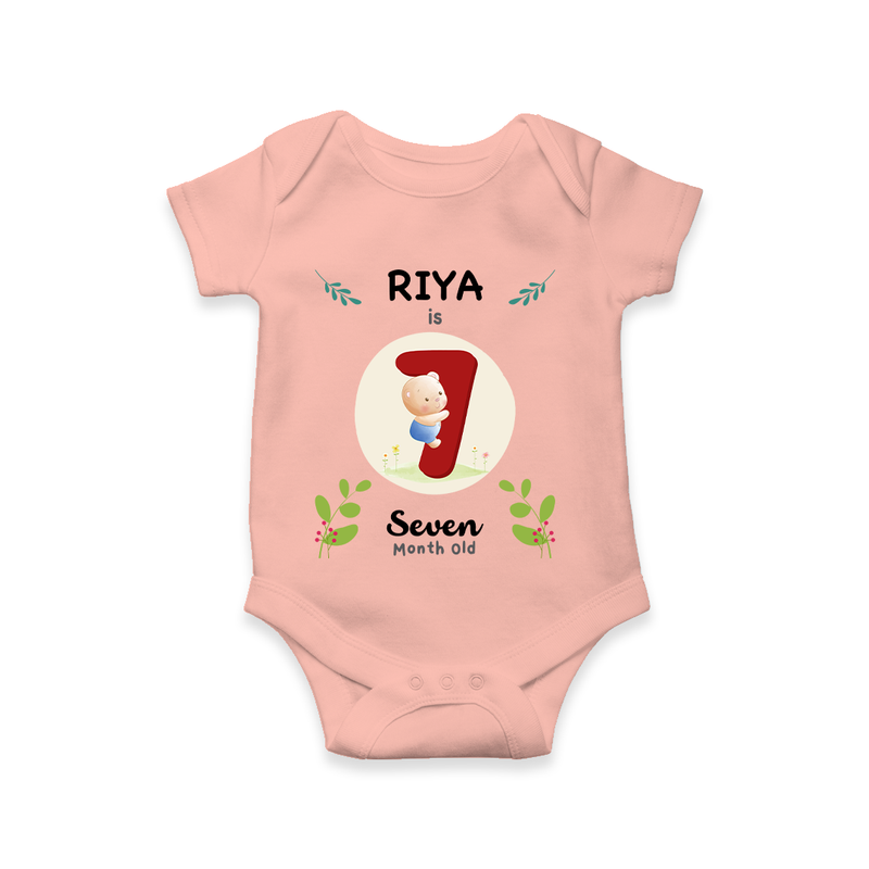 Mark your little one's Seventh month with a personalized romper/onesie featuring their name! - PEACH - 0 - 3 Months Old (Chest 16")