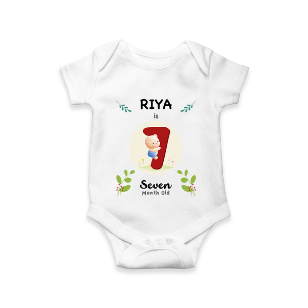 Customized Baby Romper/Onesie | Celebrate 7th Month | Soft & Comfy Fit - WHITE - New Born (Chest 14")