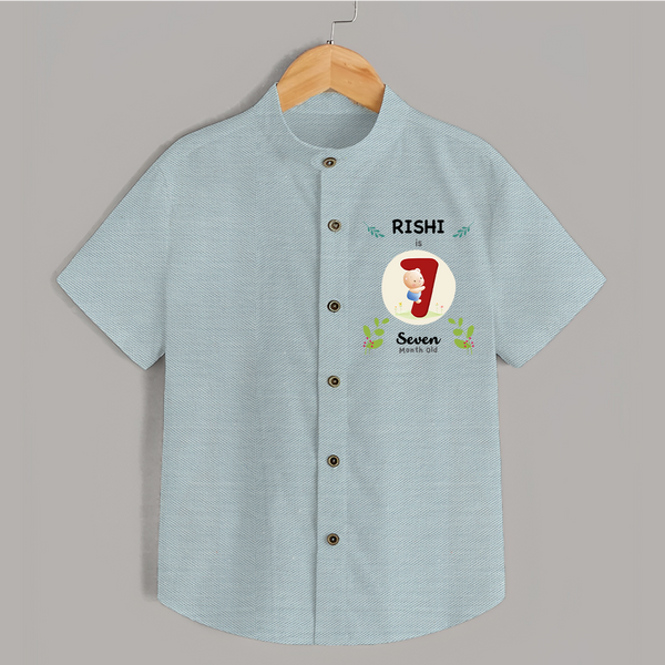 Customized Baby Shirt | Celebrate 7th Month | Soft & Comfy Fit Shirt - ARCTIC BLUE - 0 - 6 Months Old (Chest 23")