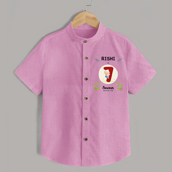 Customized Baby Shirt | Celebrate 7th Month | Soft & Comfy Fit Shirt - BABY PINK - 0 - 6 Months Old (Chest 23")